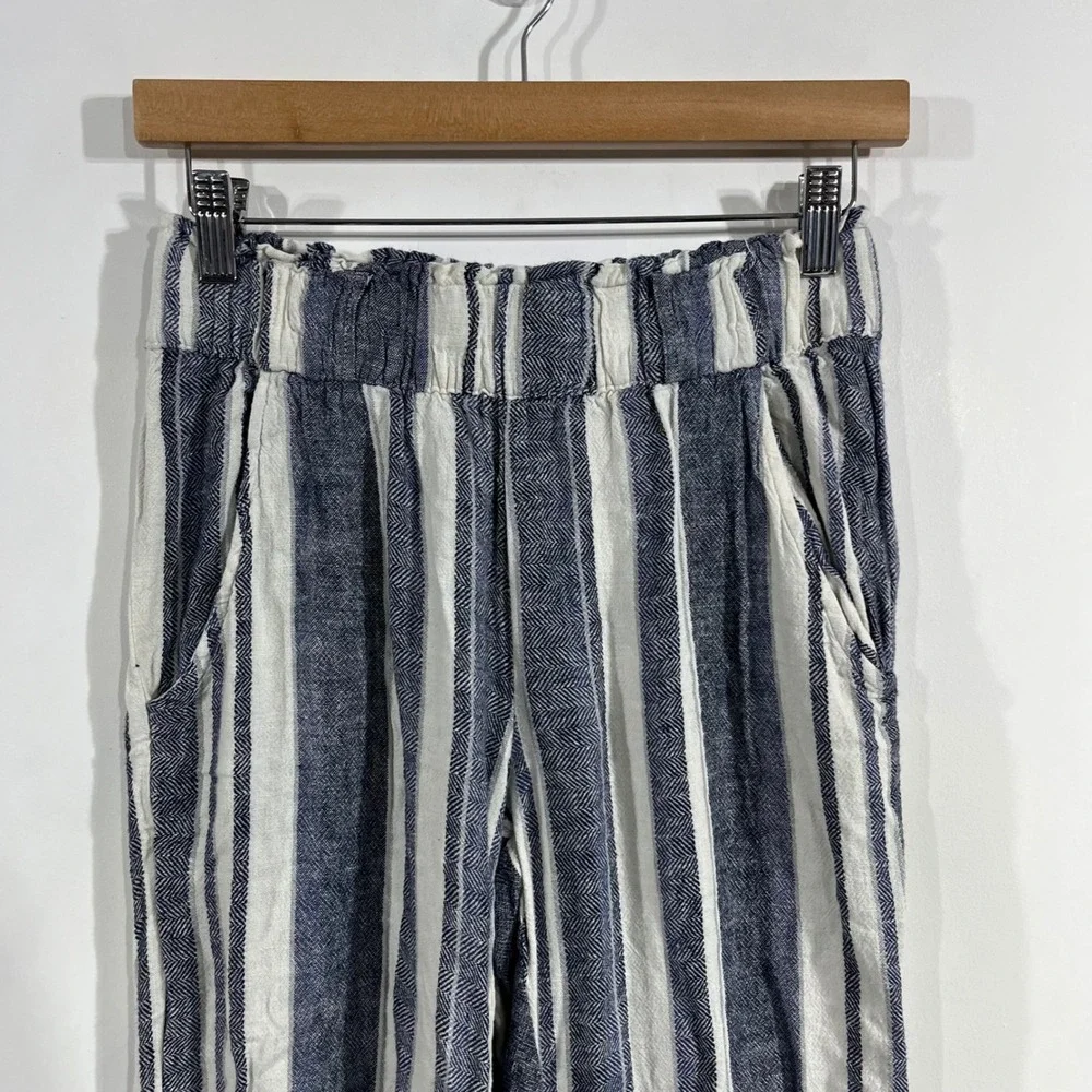 Indigo Rein Fisherman Nautical Striped Wide Leg Linen Pants Coastal Womens Small